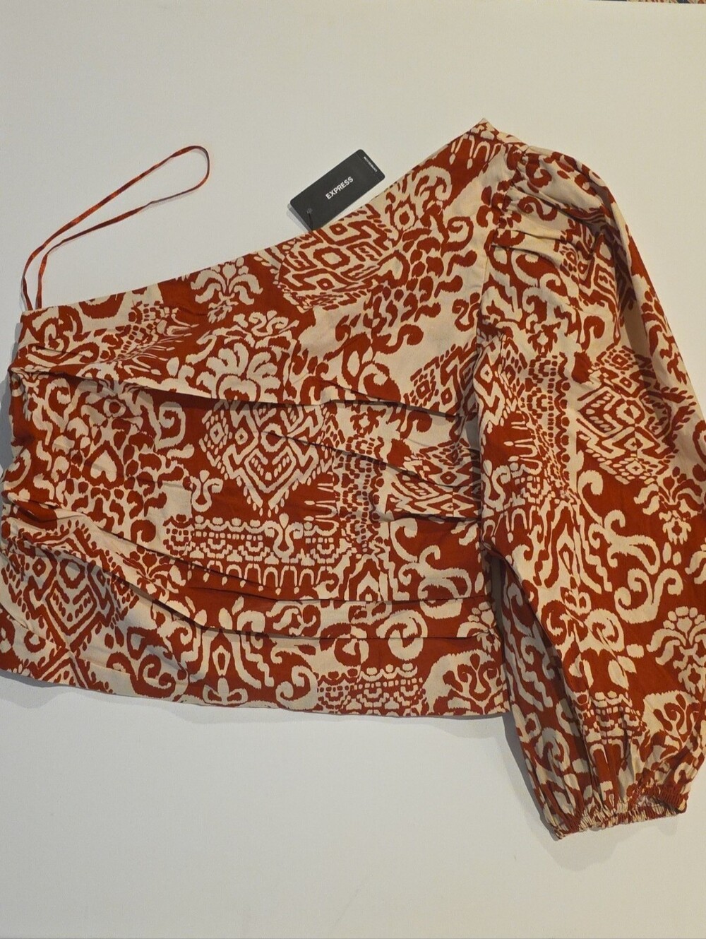 Express Rust Cream One-Shoulder Printed Crop Top Side Zip Size Small